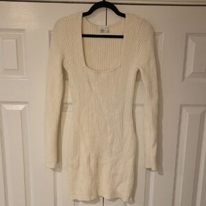 Chic Cream Long Sleeve Knit Dress